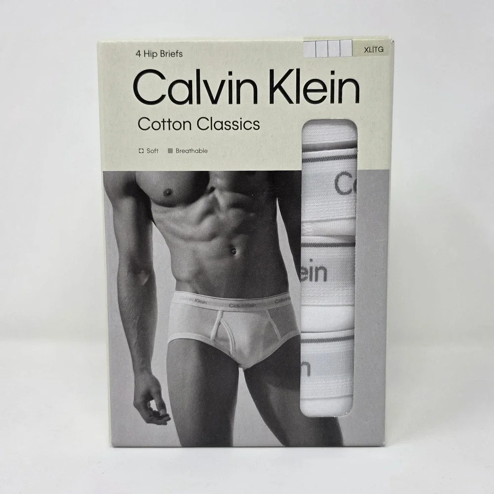 Calvin Klein Cotton Classics Hip Briefs Mens Size XL White 4-Pack NP2172F